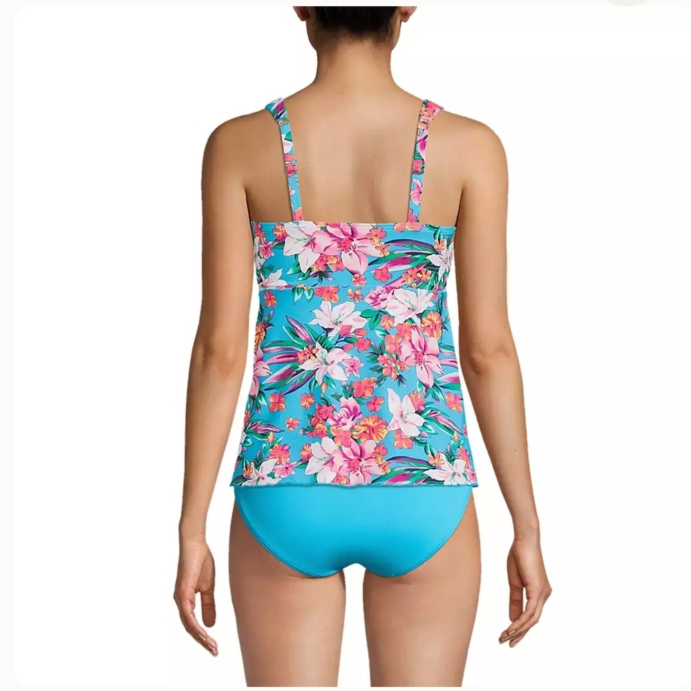 Lands' End Mastectomy Tankini Swim Top Size 14 Turquoise Lily Palm NWT - Picture 6 of 13